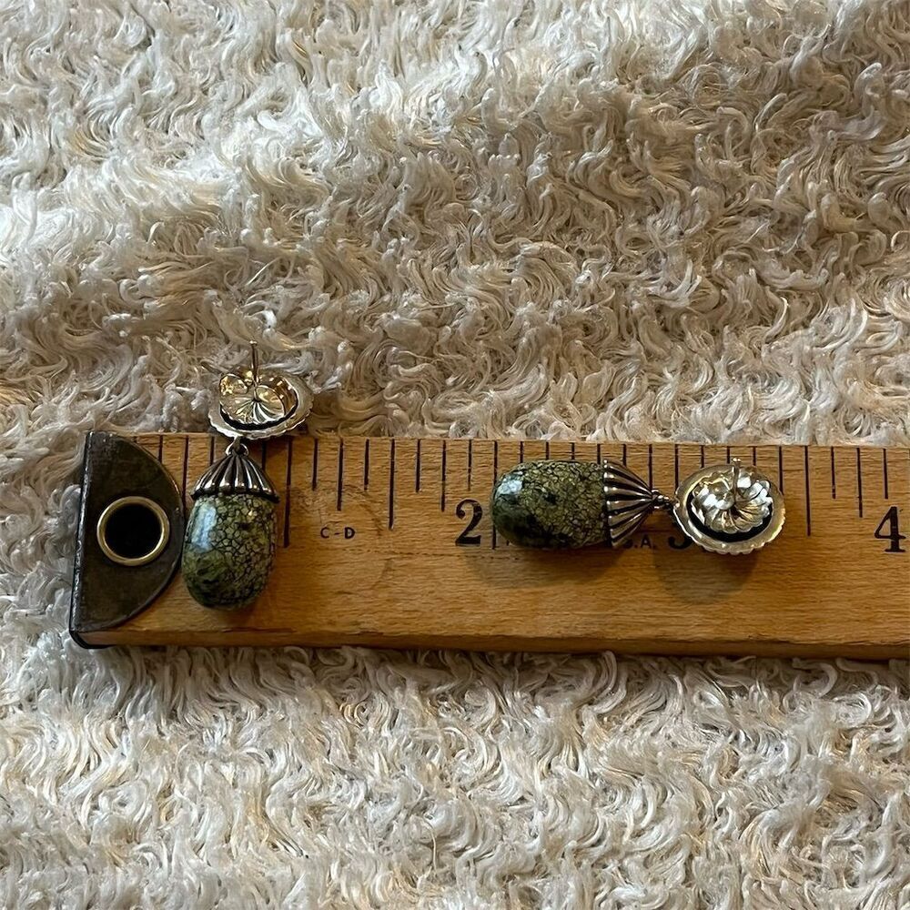 Carolyn Pollack Relios Sterling Silver Green Serpentine Dangle Earrings - Picture 4 of 7